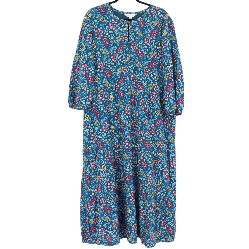 Seasalt Cornwall Coastal Flower Dress Size 16 Tall Blue Red Floral Tiered Midi